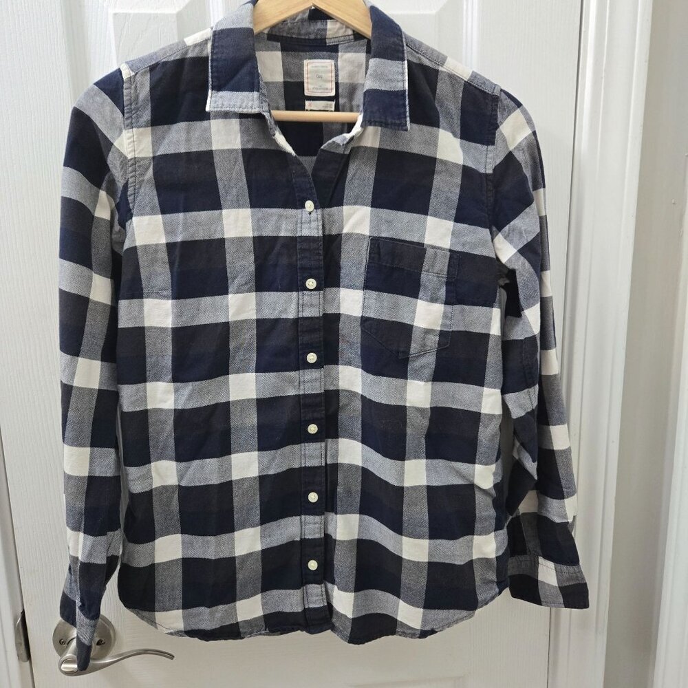 Gap Boyfriend Fit Button up Shirt Womens XS Blue White Plaidโ Classic Cotton